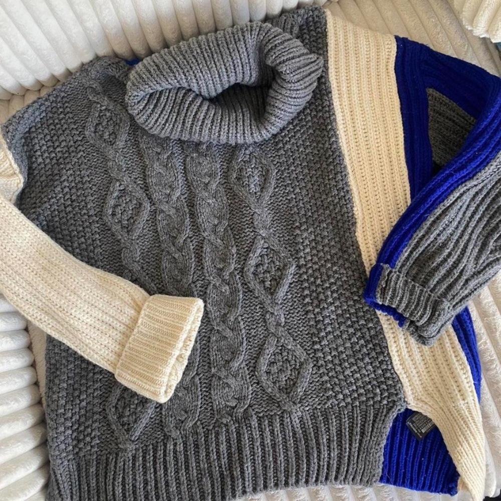 Zara Colorblock Turtleneck Knit Sweater